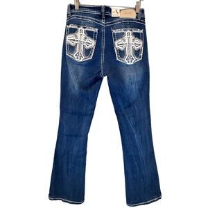 Angel Bootcut Jeans Western Cross Jewel Embellished Pockets Sz 7 NEW Western